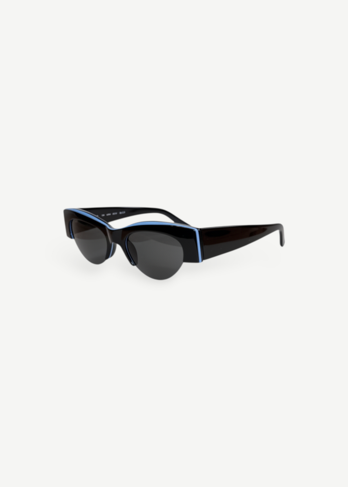 KABE SHOP INC BOZ sunglasses featuring a black cat-eye frame with a subtle blue accent line on a white background