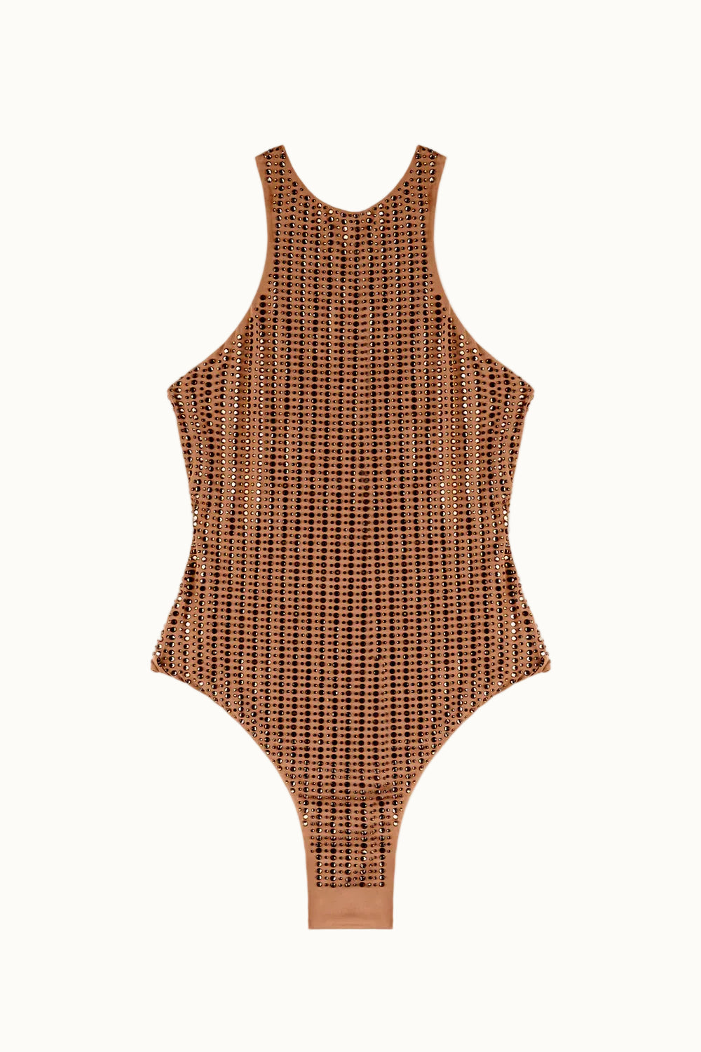 Brown textured swimsuit on a light beige background