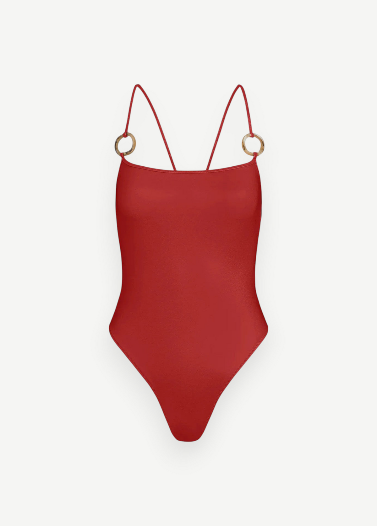 KABE SHOP INC The Orb red one-piece swimsuit featuring a minimalist silhouette and decorative ring strap details
