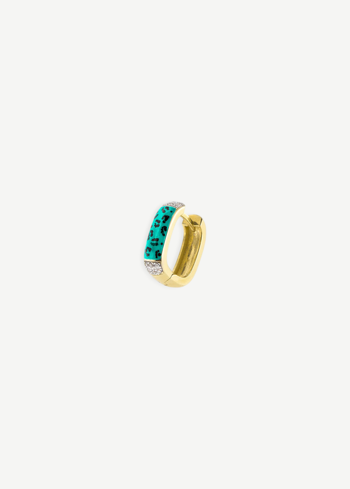 KABE SHOP INC single rectangular hoop earring in gold with turquoise leopard print enamel and zirconia accents