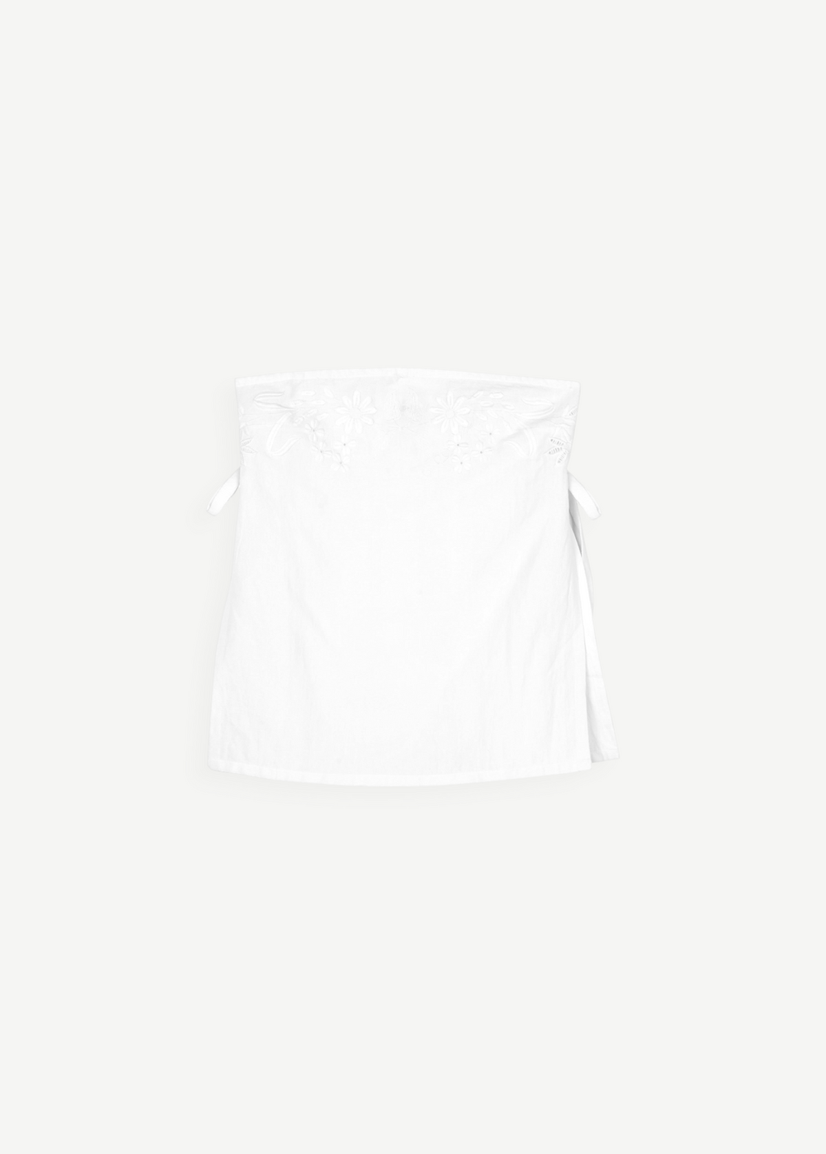 KABE SHOP INC white strapless Sebastian top with delicate floral embroidery and side tie details