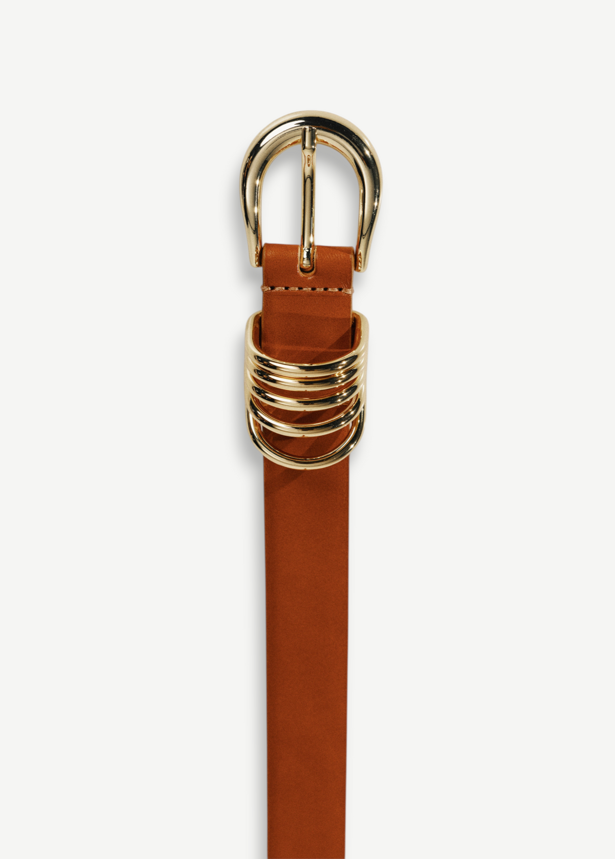 KABE SHOP INC Hollyhock belt in tan Italian calfskin leather with a polished 24K gold buckle and decorative rings