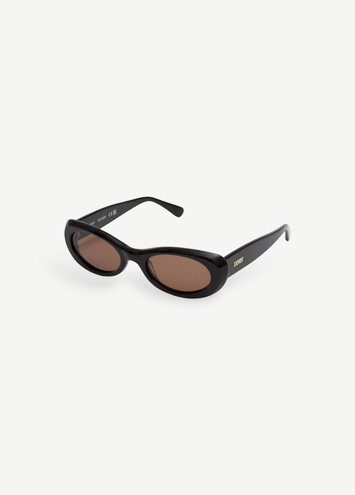 KABE SHOP INC Naomi sunglasses featuring a black oval cellulose acetate frame and brown tinted lenses
