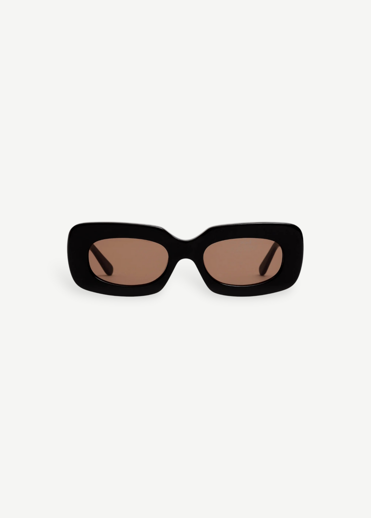 KABE SHOP INC Vivian statement sunglasses with a bold black rectangular cellulose acetate frame and brown lenses.