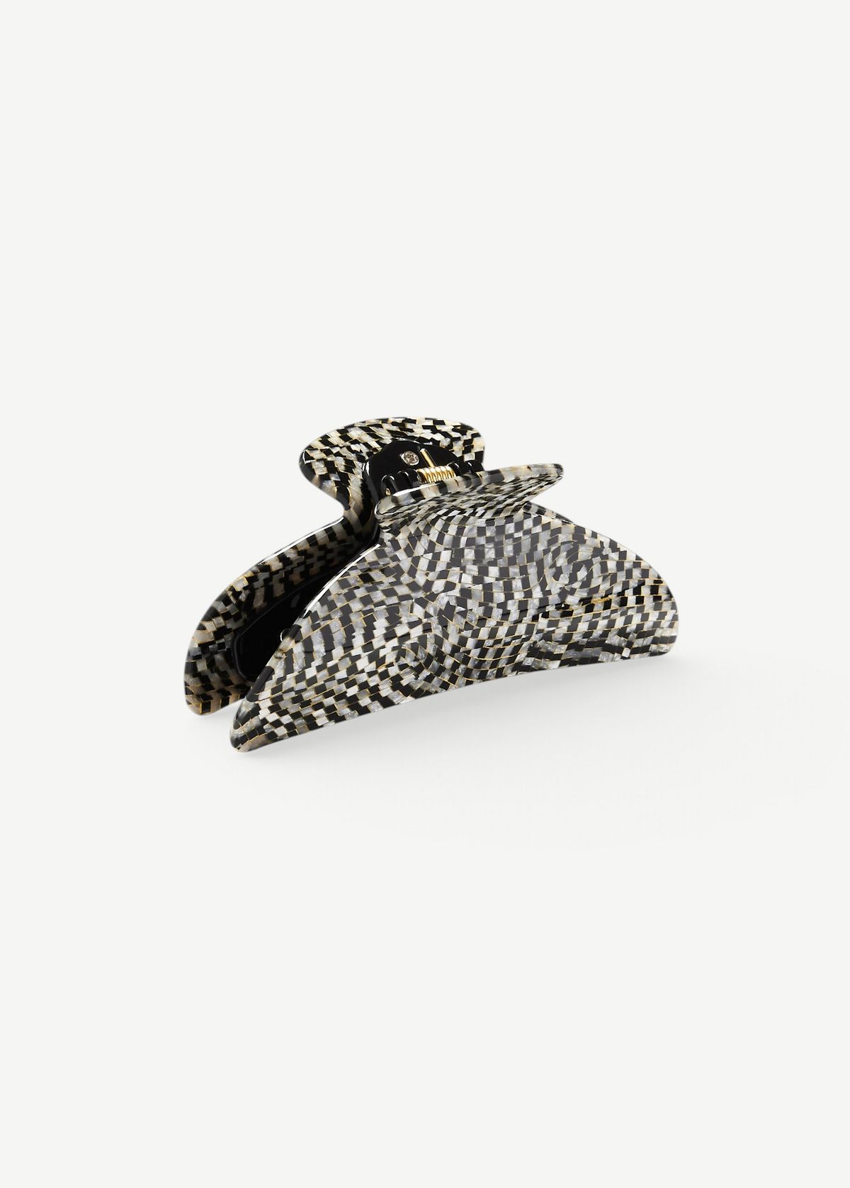 KABE SHOP INC Midi Heirloom hair claw in a black and white checkered Italian acetate pattern with reinforced hardware.