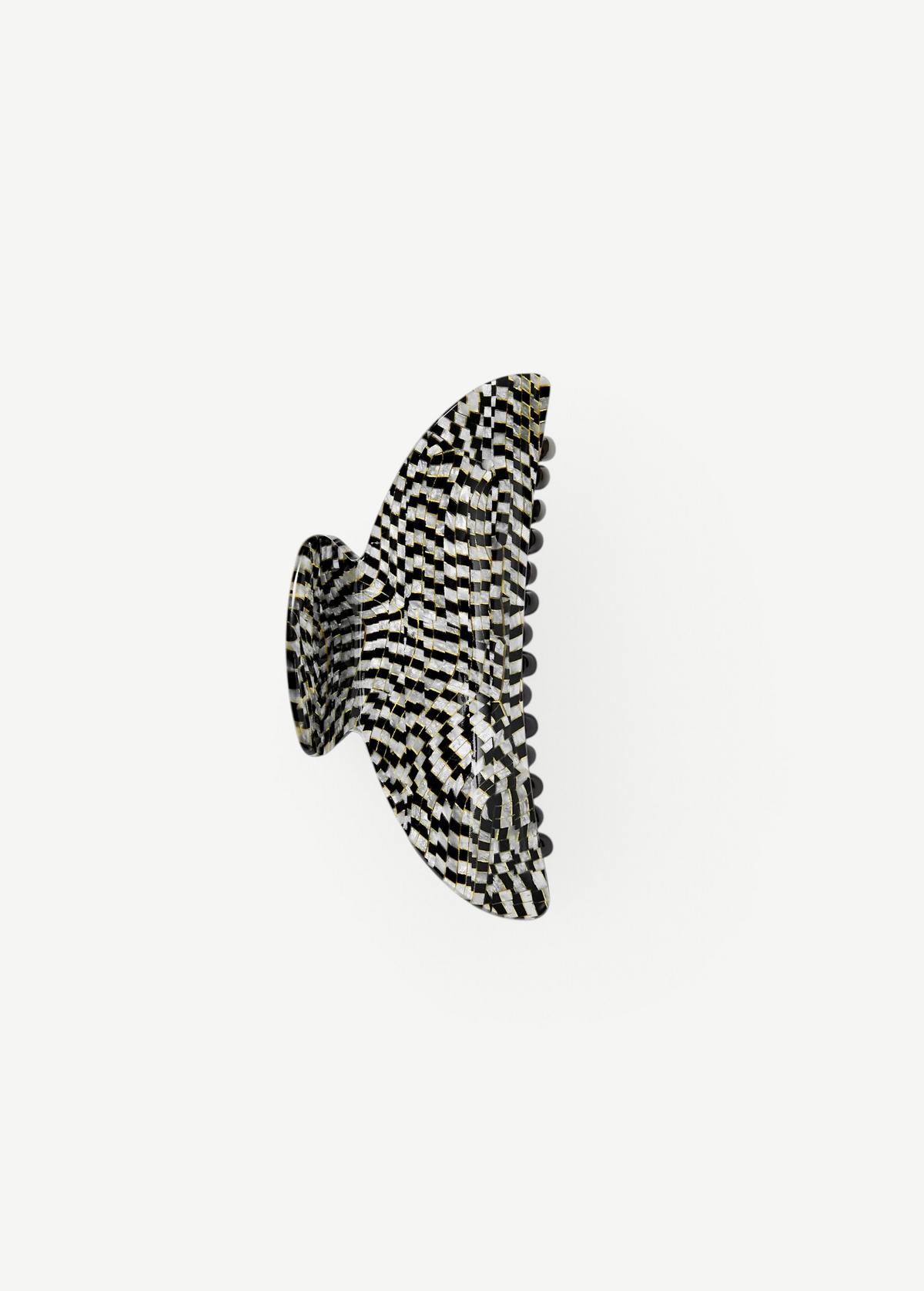 KABE SHOP INC Midi Heirloom hair claw in a black and white checkered Italian acetate with reinforced hardware.