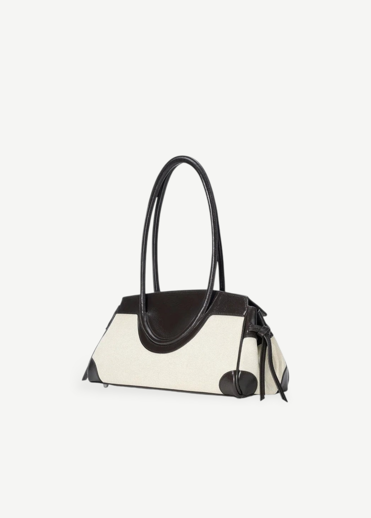 KABE SHOP INC Maude shoulder bag in cream canvas and dark brown leather with a structured silhouette.