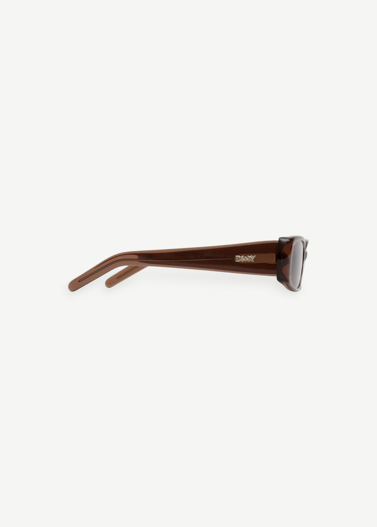 KABE Billy rectangular brown cellulose acetate sunglasses, side profile view with metallic logo detail.