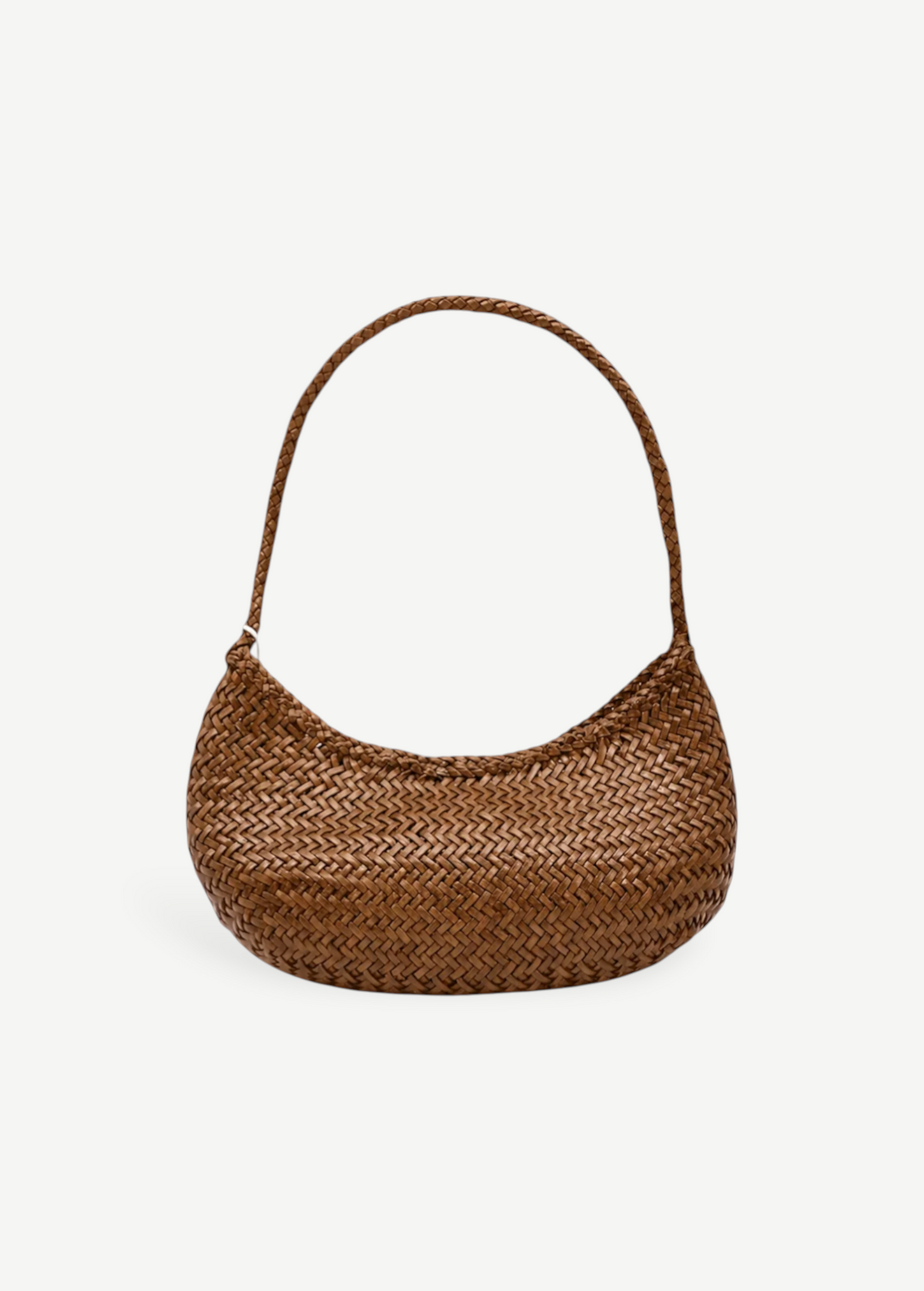 KABE SHOP INC Nova Luna compact shoulder bag in brown woven buffalo calf leather with a rounded silhouette.