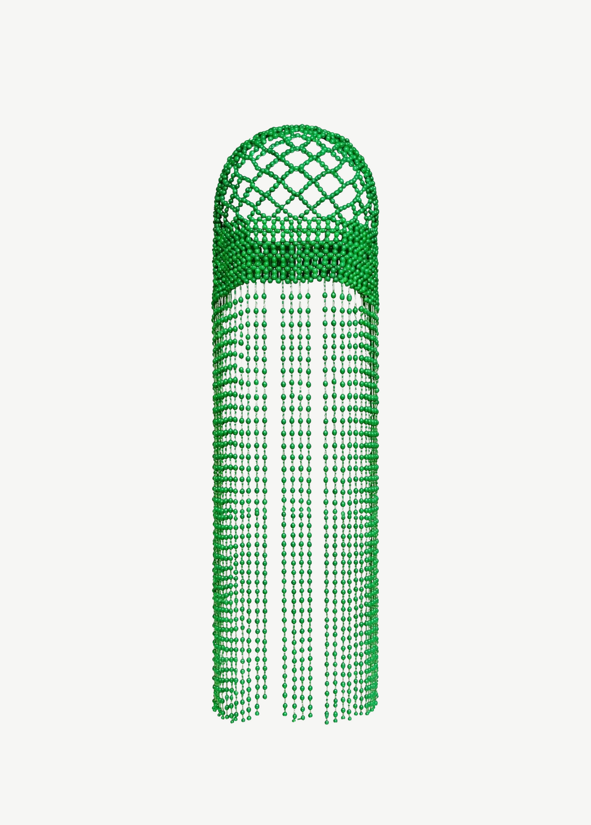 KABE SHOP INC 404 Suite beaded headpiece featuring vibrant green beads in a lattice design with long hanging fringe