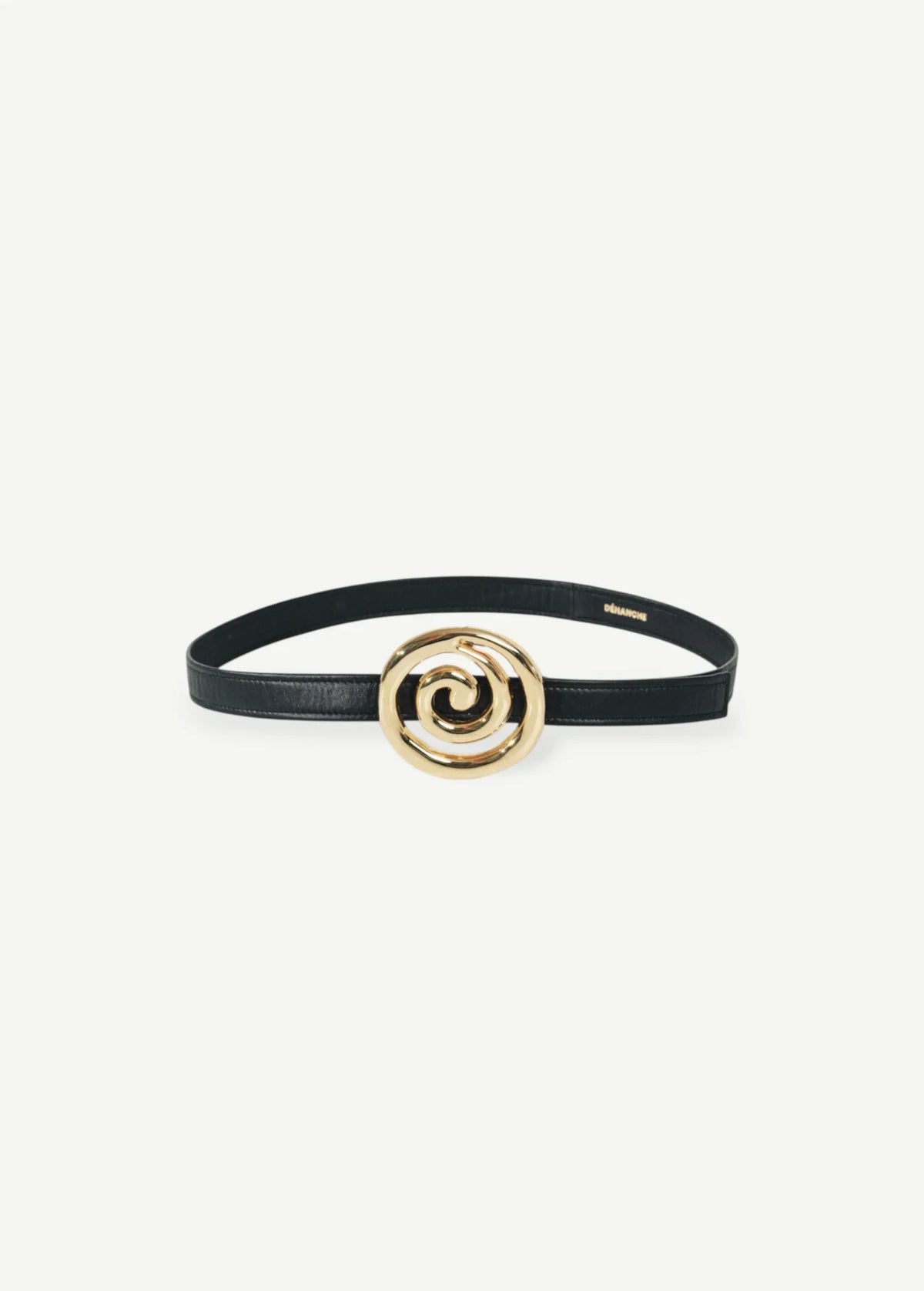 KABE SHOP INC Koru belt in black Italian calfskin with a sculptural gold-toned spiral buckle.