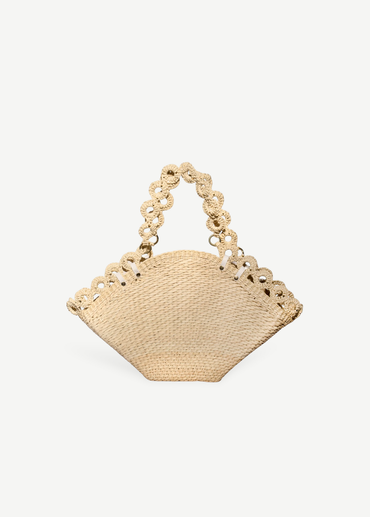 KABE SHOP INC maxi basket bag in natural Toquilla straw with unique decorative woven ring handles.