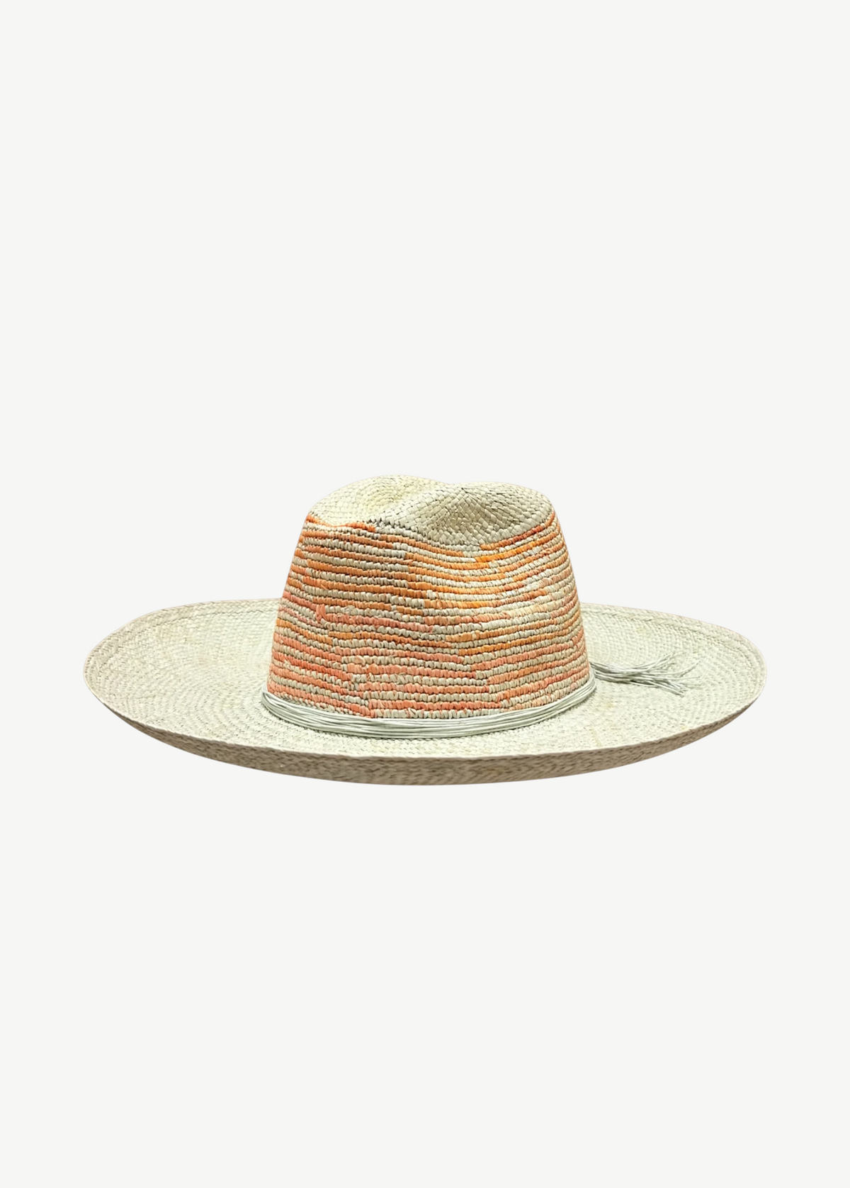 KABE SHOP INC Milano hat featuring a woven straw crown with orange and beige stripes and a wide protective brim.