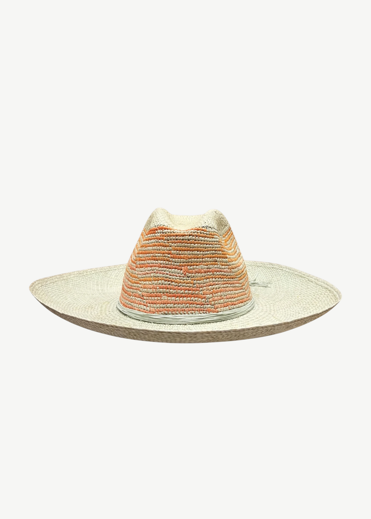 KABE SHOP INC Milano hat featuring a woven straw design with a multi-colored orange and cream crown and wide brim.