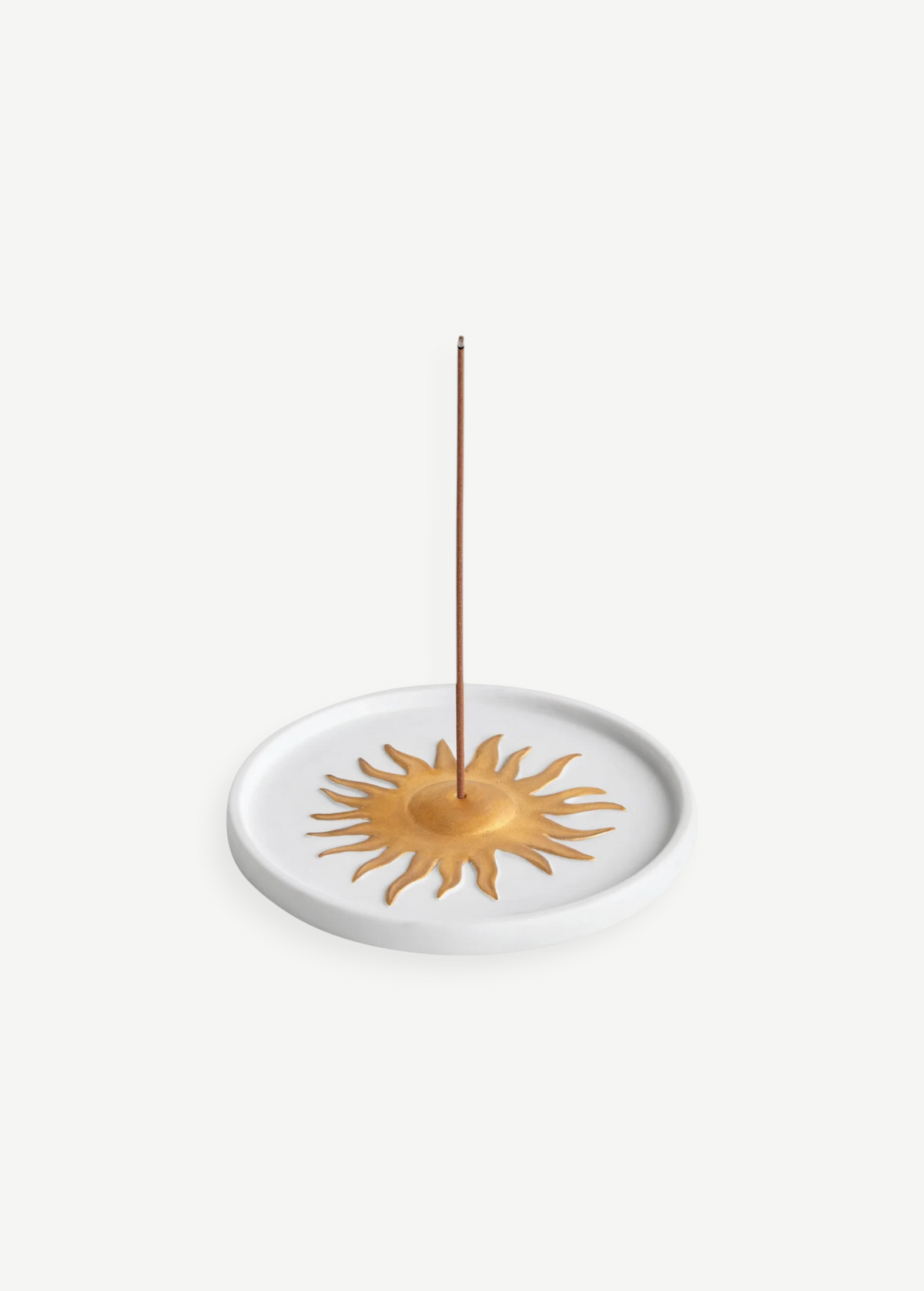 KABE SHOP INC Soleil porcelain incense holder with a gold hand-painted sun motif on a white circular base