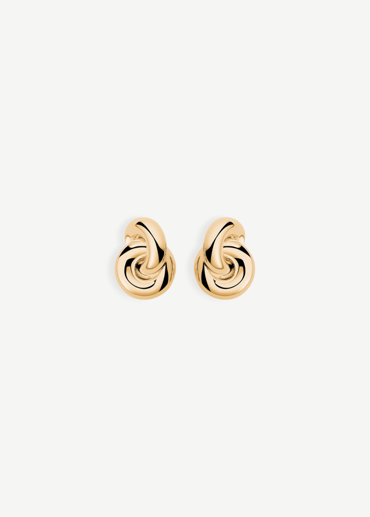 The Amina Earrings are displayed on a plain white background. These elegant earrings feature a gold-plated, intertwined looped design with a smooth, polished finish and a classic pierced back for secure wear.