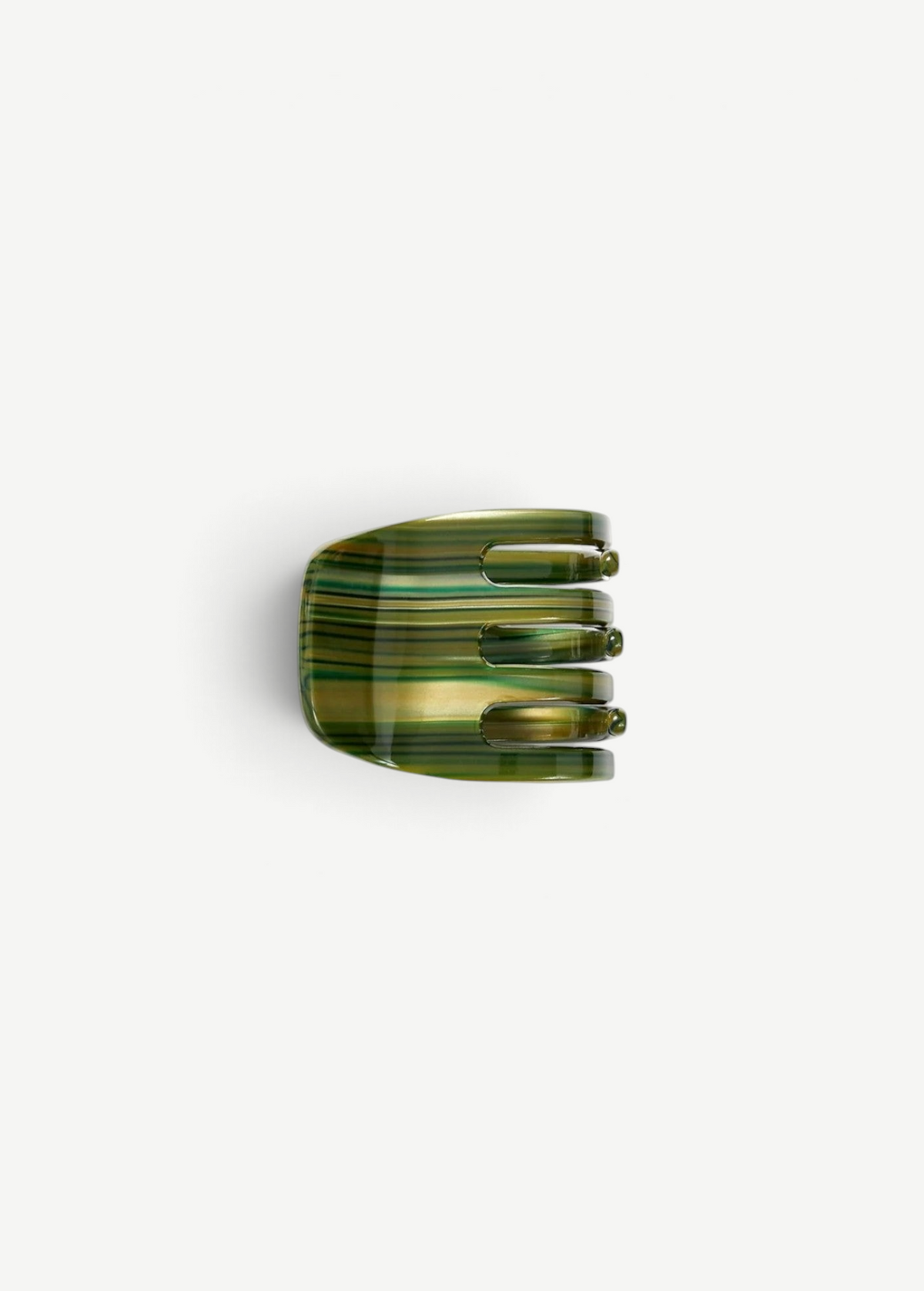 KABE SHOP INC handcrafted mini claw hair clip in green and brown striped Italian bio-acetate