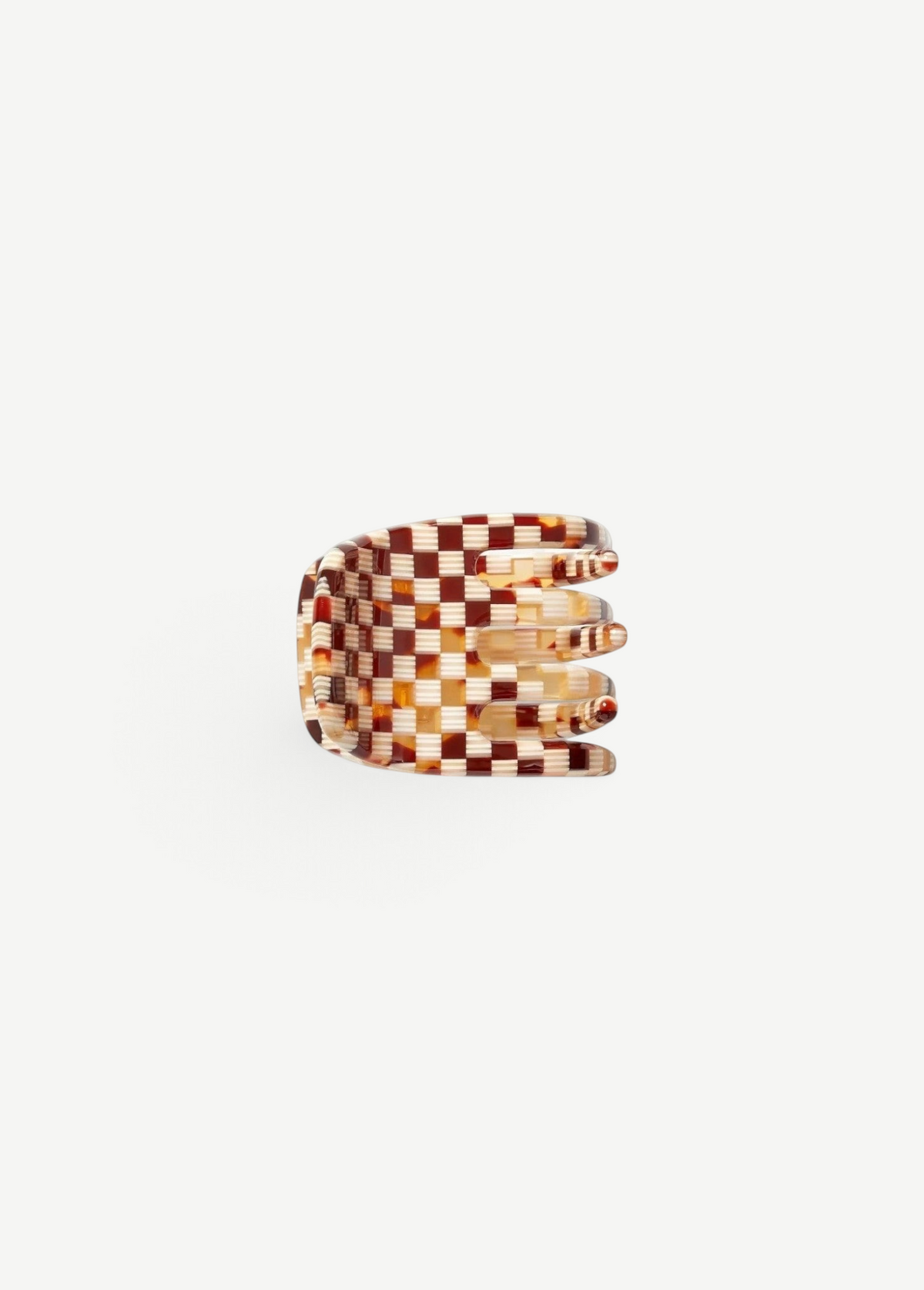 KABE SHOP INC mini claw hair clip in a brown and cream checkered Italian bio-acetate pattern