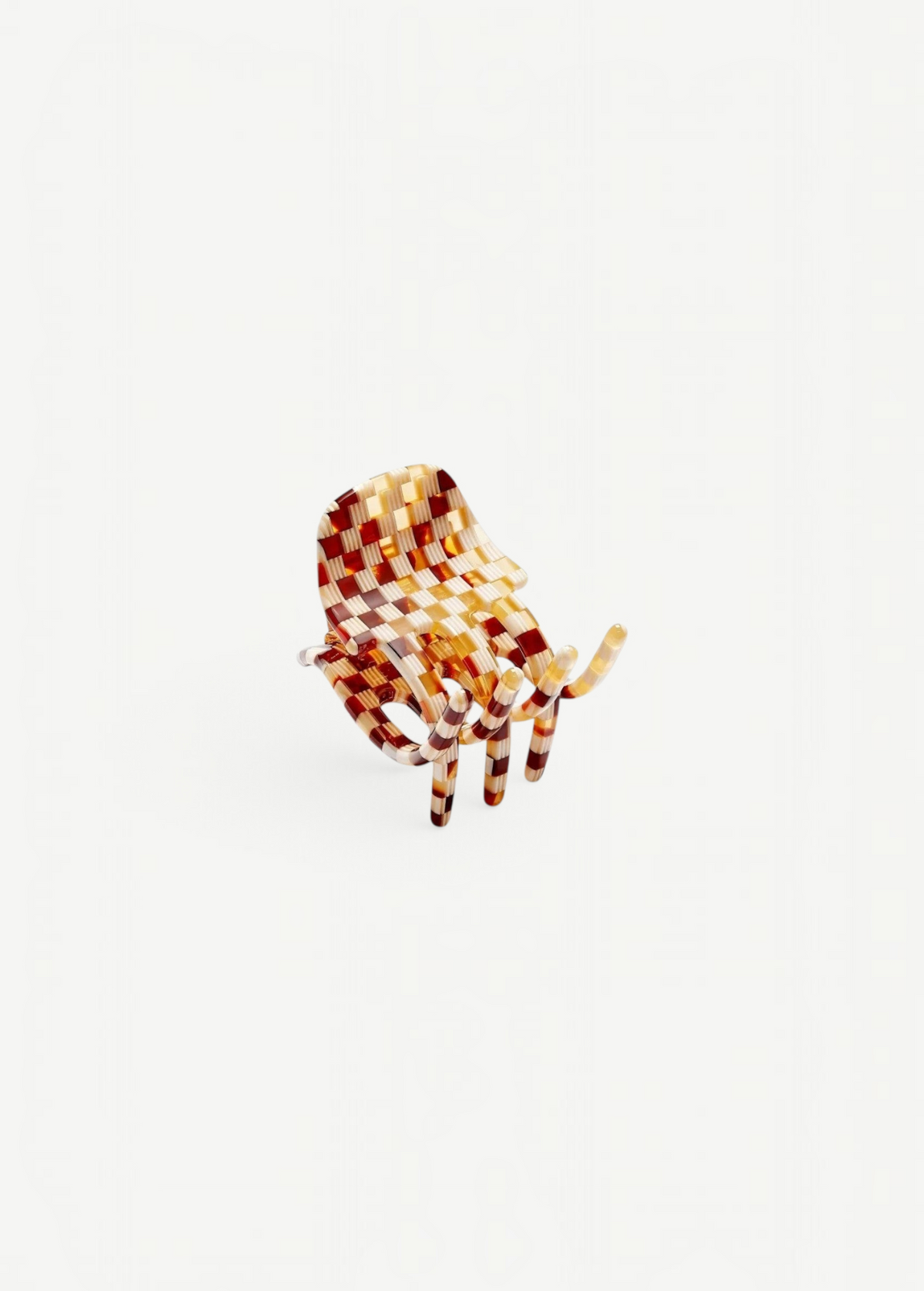 KABE SHOP INC handcrafted mini hair claw clip in a brown and cream checkered Italian bio-acetate pattern