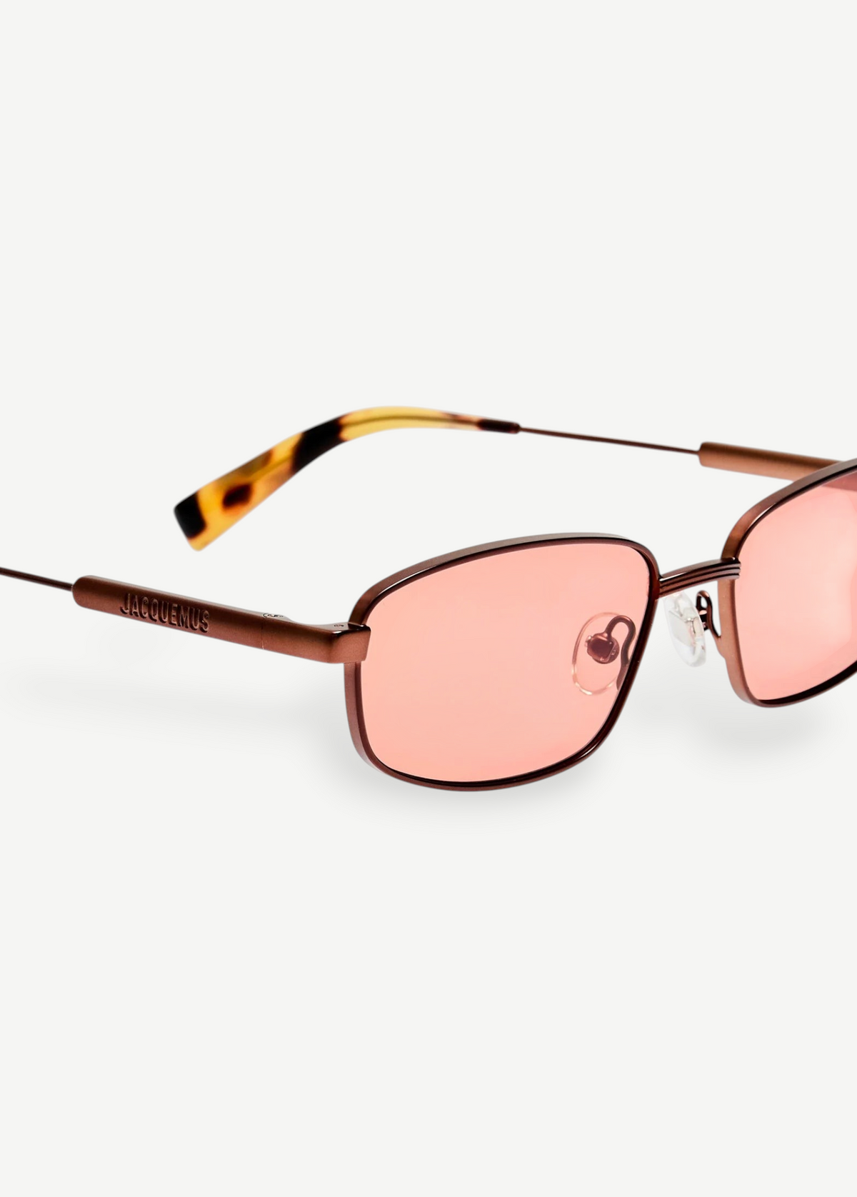 KABE SHOP INC Sera rectangular sunglasses in matte brown stainless steel with rose-tinted lenses and tortoiseshell tips