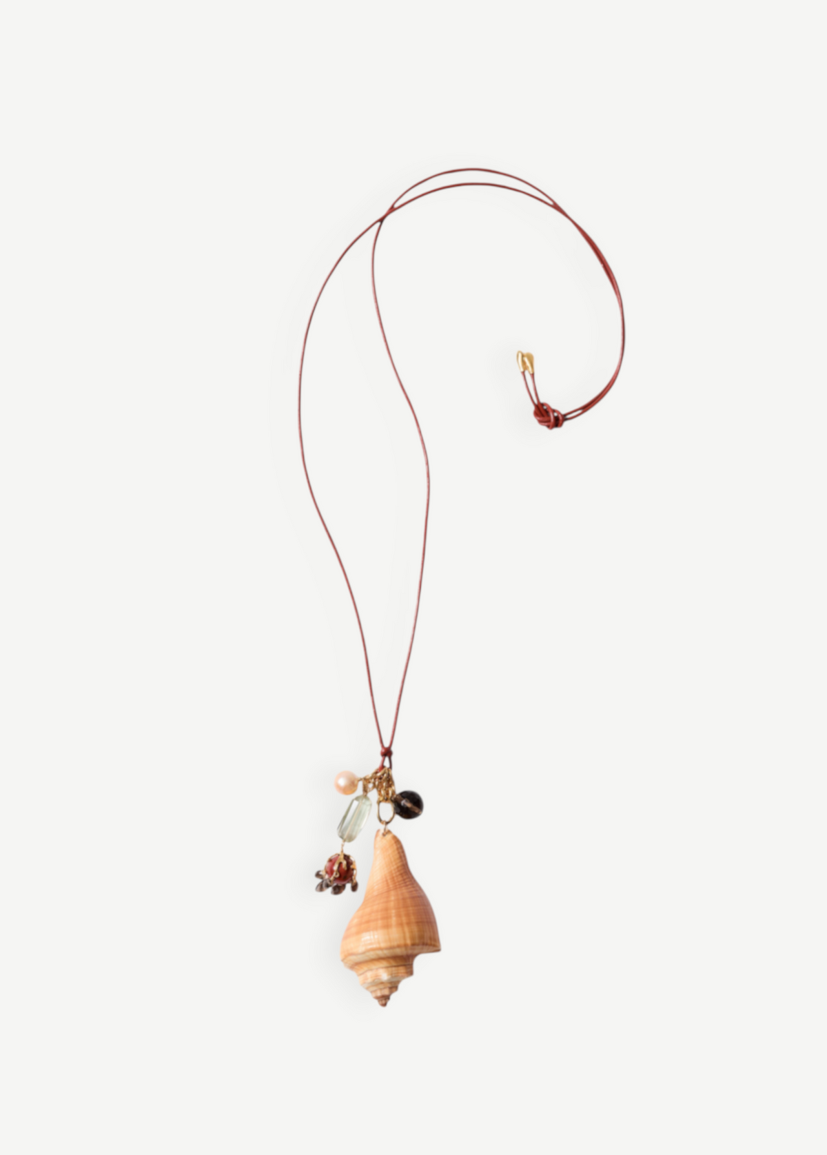 KABE SHOP INC Shell Necklace featuring a large seashell, colorful stone beads, and pearls on adjustable leather cord