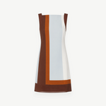 KABE SHOP INC Marais mini dress in silk chiffon with a brown, orange, and light blue geometric block pattern
