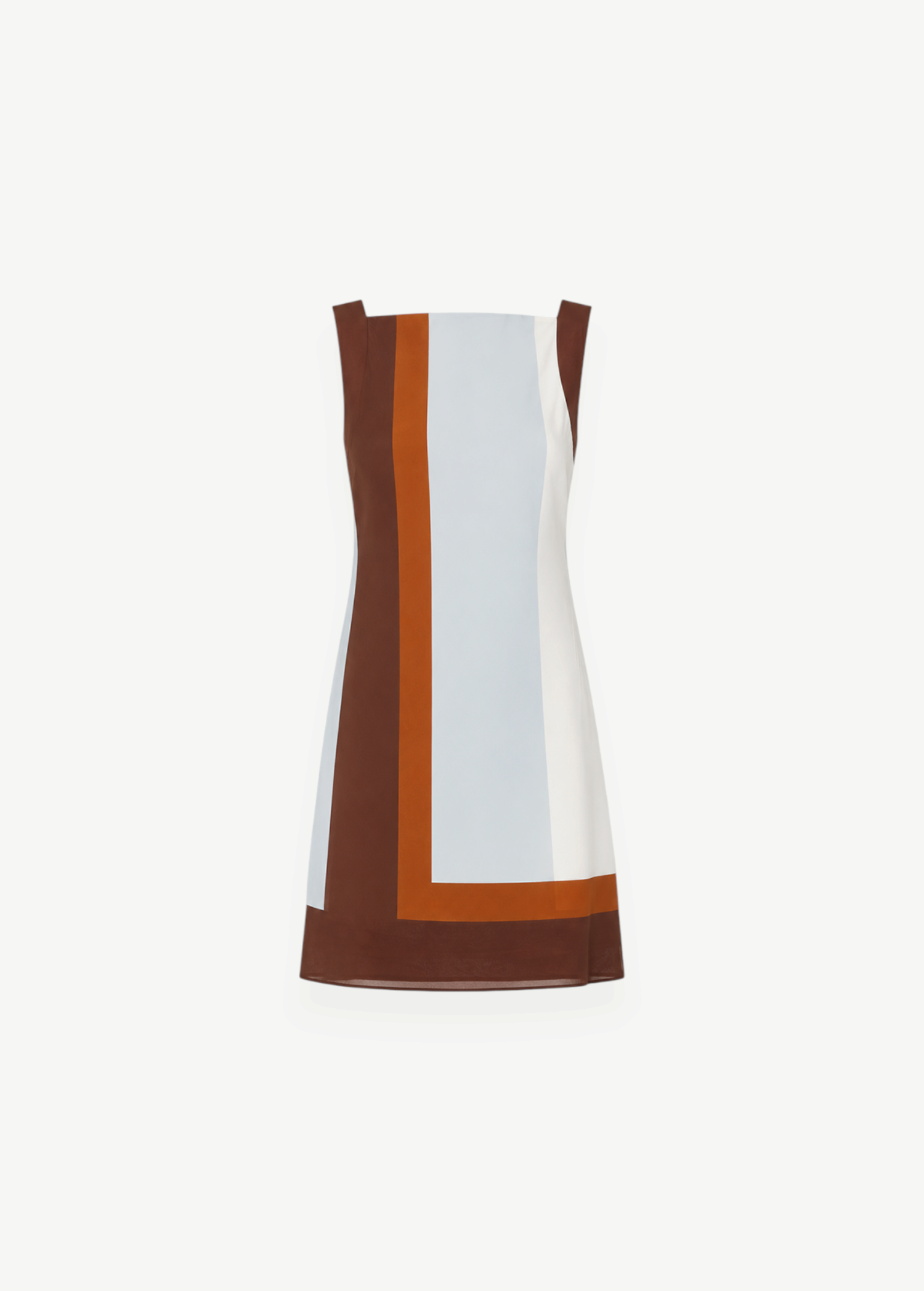 KABE SHOP INC Marais mini dress in silk chiffon with a brown, orange, and light blue geometric block pattern
