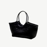 KABE SHOP INC Nantucket Basket Big handwoven black Buffalo Calf leather tote bag with a spacious open design.