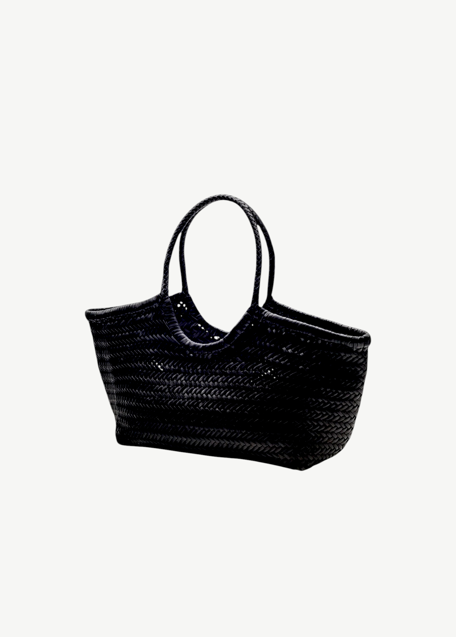 KABE SHOP INC Nantucket Basket Big handwoven black Buffalo Calf leather tote bag with a spacious open design.