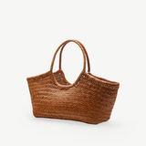 KABE SHOP INC Nantucket Basket Big handwoven tote bag in brown Buffalo Calf leather with a traditional weave pattern.