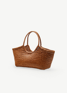 KABE SHOP INC Nantucket Basket Big handwoven tote bag in brown Buffalo Calf leather with a traditional weave pattern.