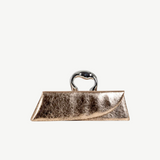 KABE SHOP INC Victoria Bag in metallic rose gold with a structured rectangular shape and unique silver handle.