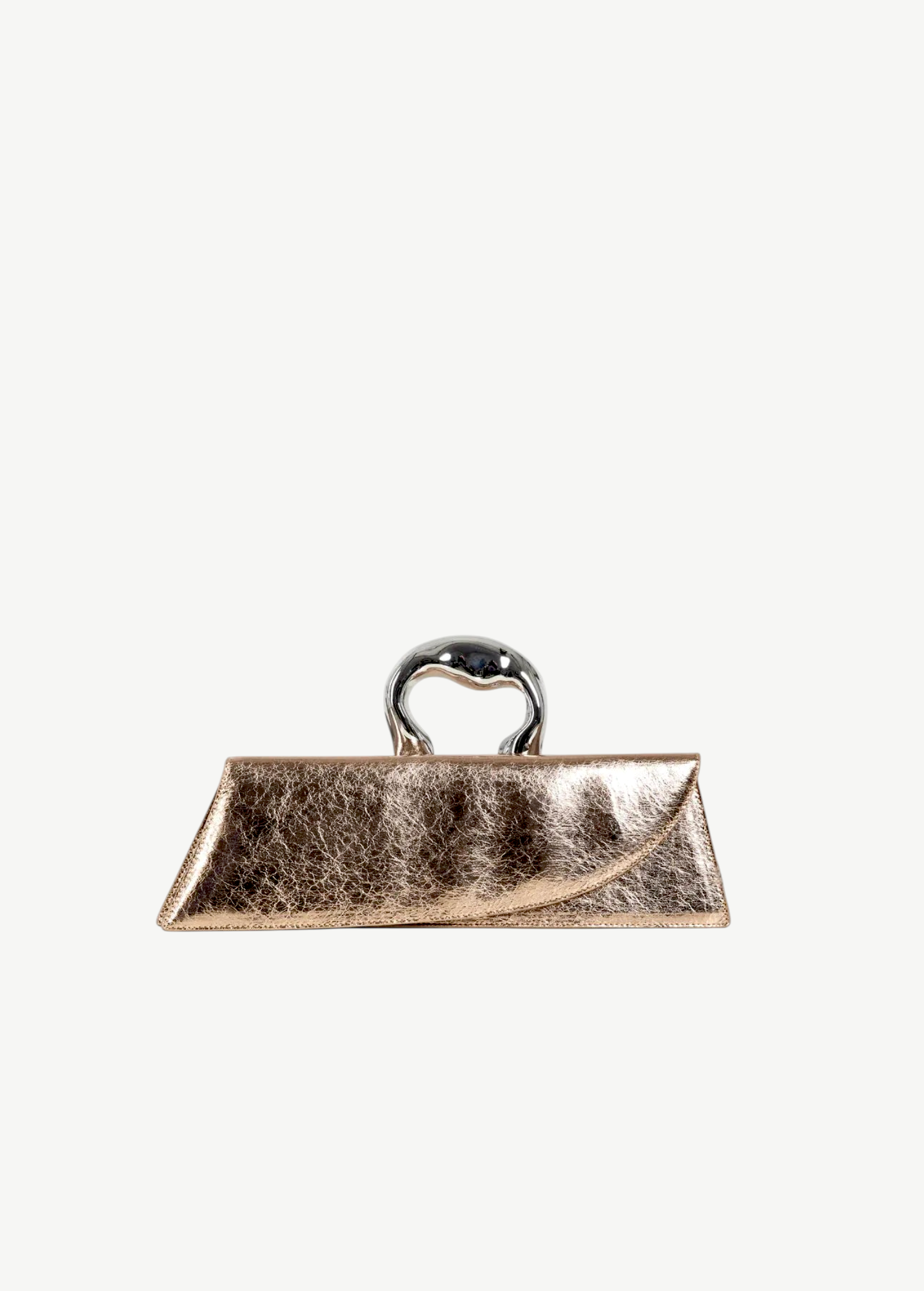 KABE SHOP INC Victoria Bag in metallic rose gold with a structured rectangular shape and unique silver handle.