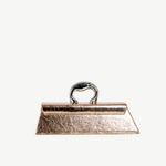 KABE SHOP INC Victoria Bag in metallic rose gold with a unique silver sculptural handle and structured silhouette.