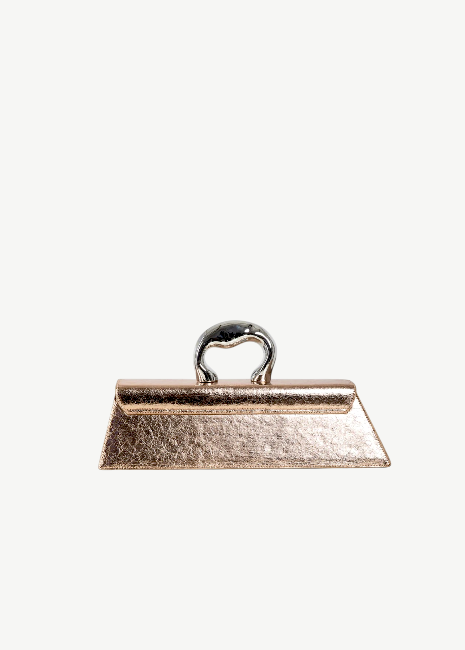 KABE SHOP INC Victoria Bag in metallic rose gold with a unique silver sculptural handle and structured silhouette.