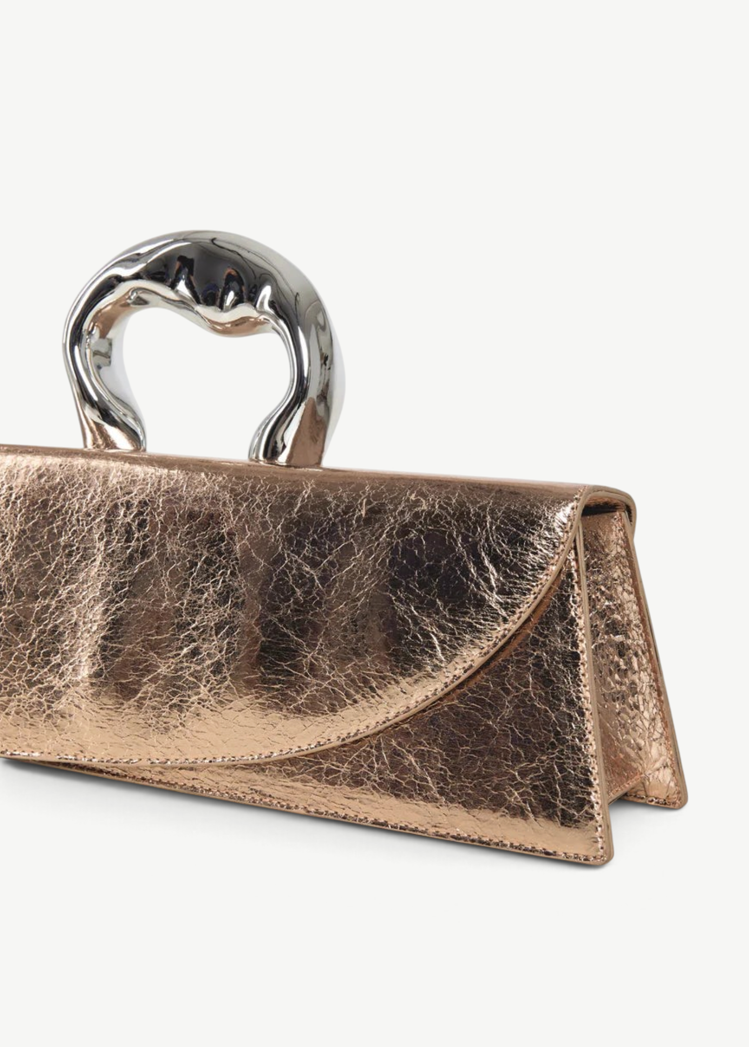 KABE SHOP INC Victoria Bag in metallic rose gold with a unique sculptural silver handle and structured silhouette