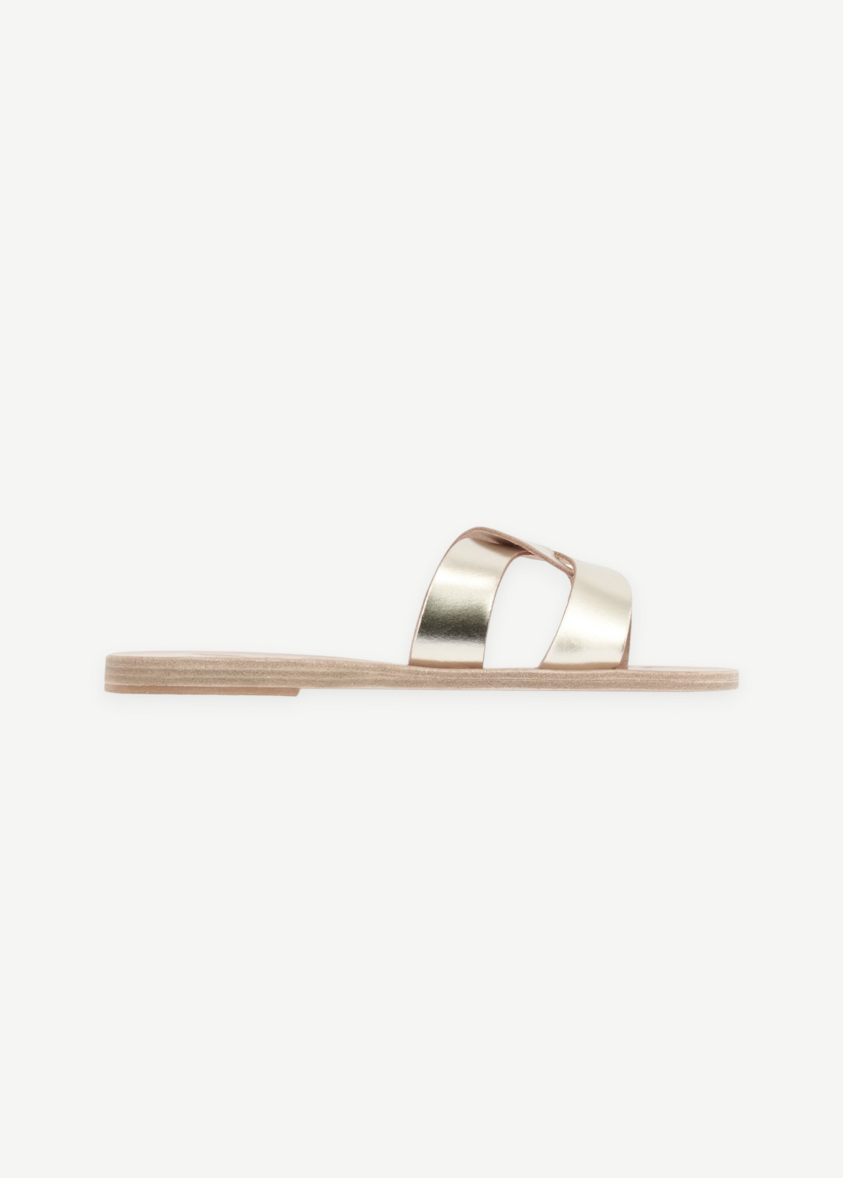KABE SHOP INC Desmos sandals in metallic gold with elegant interlocking straps and a flat sole for summer wear.