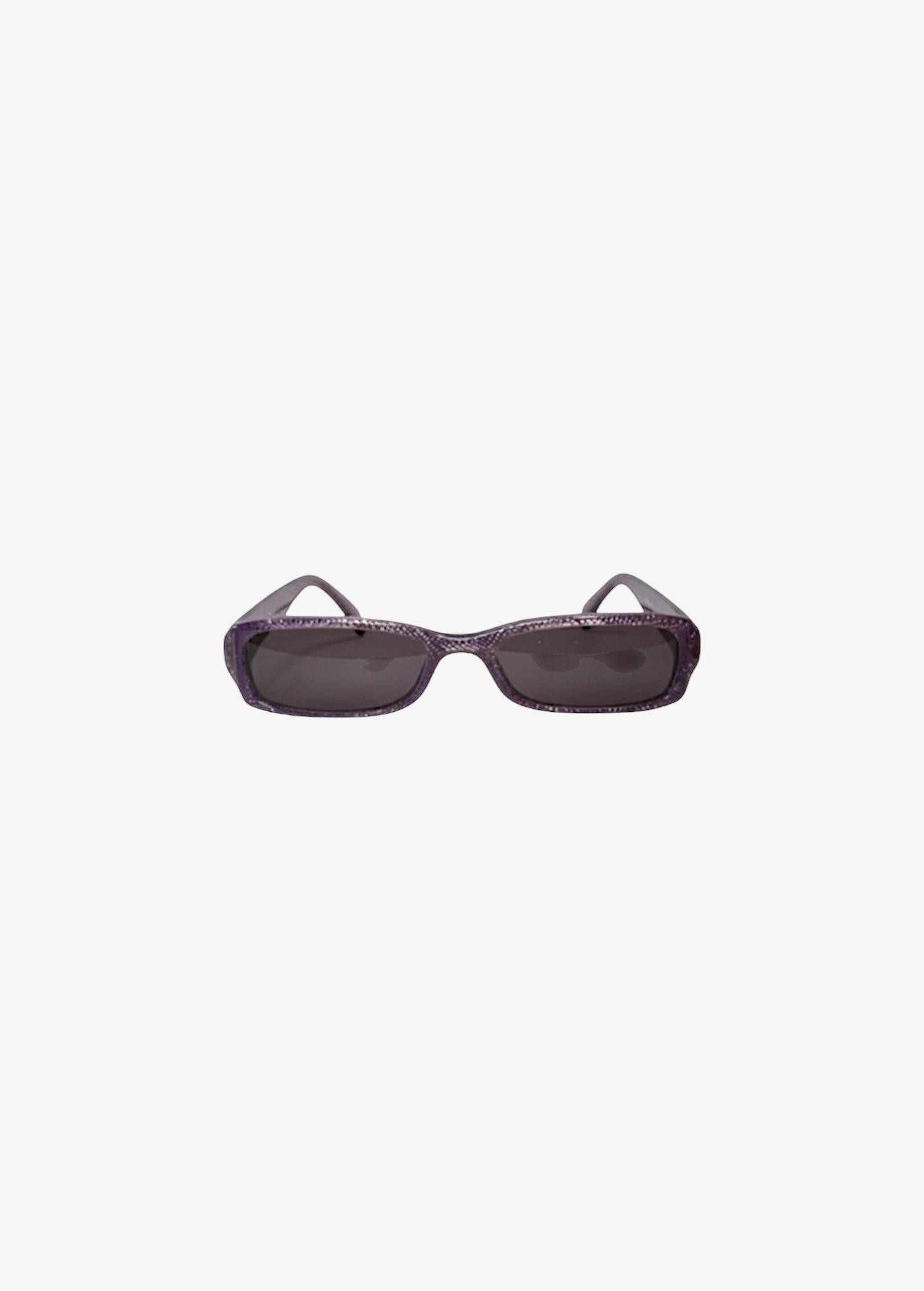 KABE SHOP INC pre-owned Chanel rectangular sunglasses in a deep purple glitter finish with dark tinted lenses.