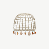 KABE SHOP INC Zahi artisanal skullcap in beige crochet with hanging seashell and turquoise stone embellishments