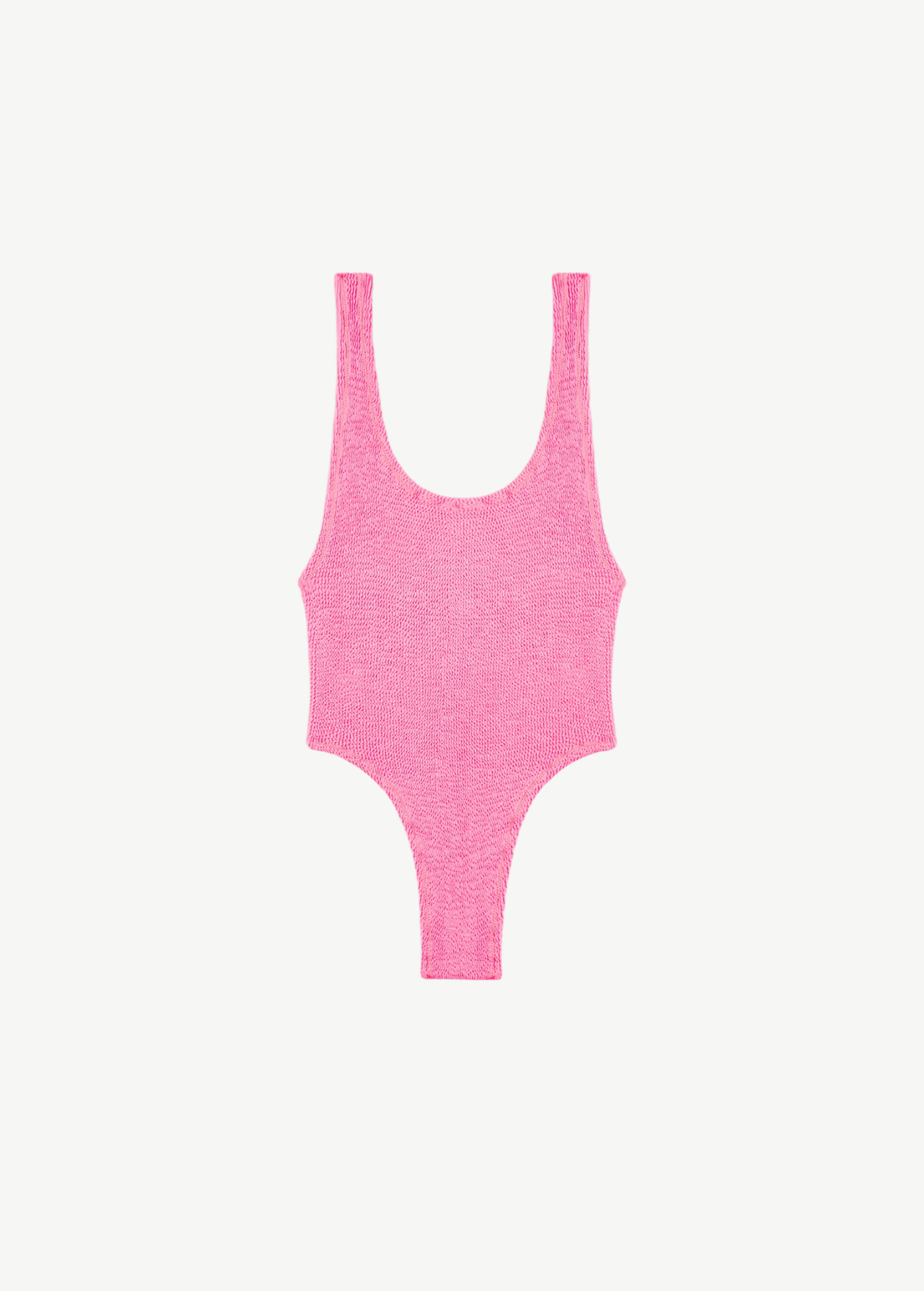 KABE SHOP INC Ruby one-piece swimsuit in bright pink with a textured fabric and 90s-inspired high-cut silhouette.