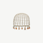 KABE SHOP INC Zahi artisanal skullcap in beige crochet with hanging seashell and turquoise stone embellishments