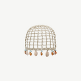 KABE SHOP INC Zahi artisanal skullcap in beige crochet with hanging seashell and turquoise stone embellishments