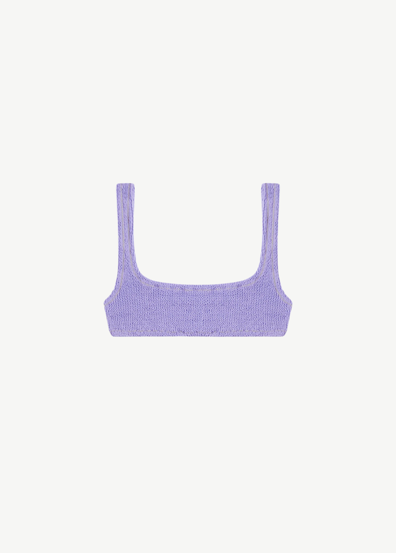 KABE SHOP INC Ginny bikini top in a textured lavender fabric with a square neckline and sporty silhouette.