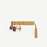 KABE SHOP INC Jibe belt in natural woven straw with detachable decorative seashells and a hanging tassel detail
