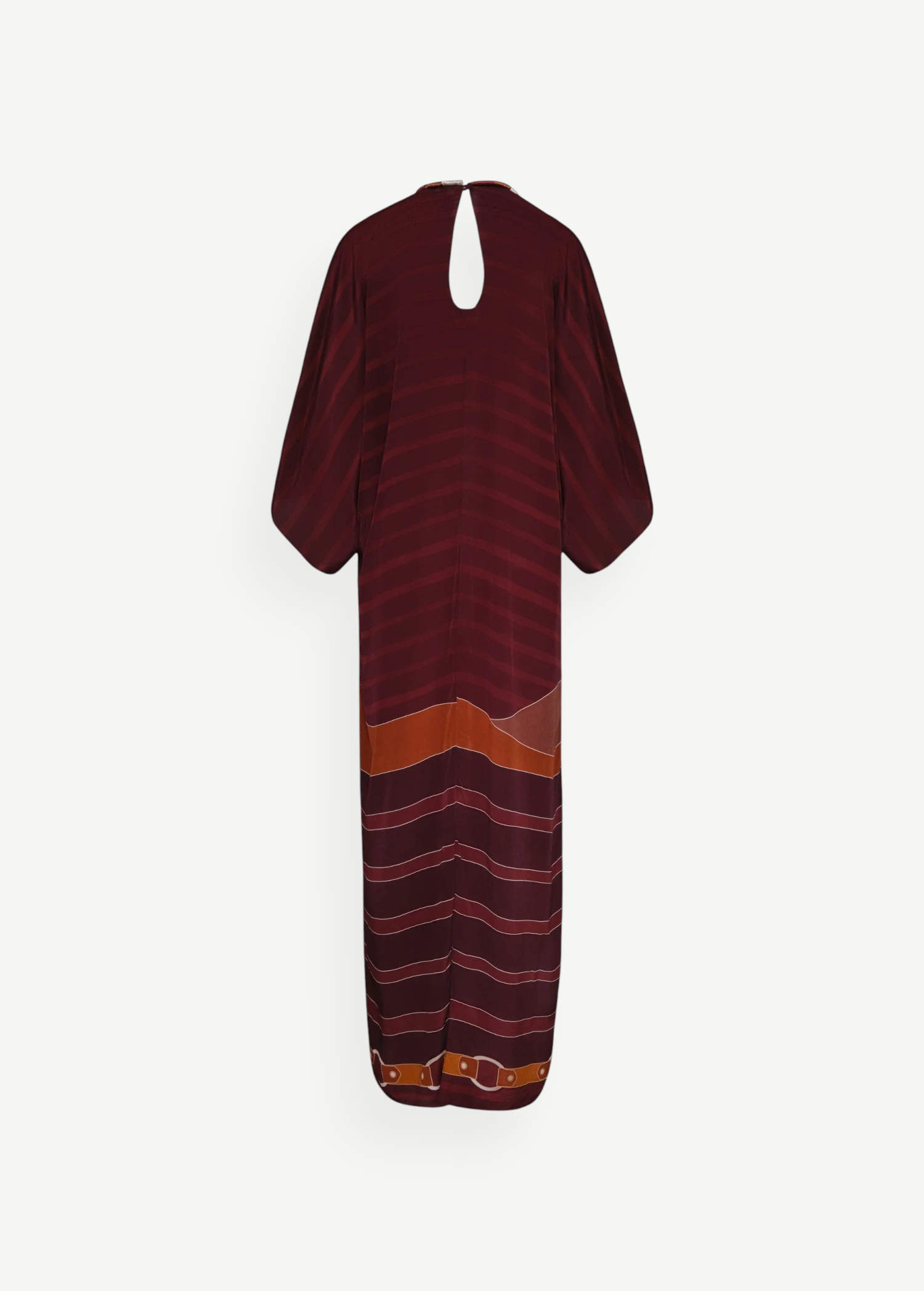KABE SHOP INC purple crepe de chine tunic with back keyhole cutout and horizontal striped pattern