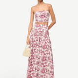 KABE SHOP INC Federico cropped tank top in pink and white toile de jouy print worn with a matching midi skirt