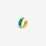 KABE SHOP INC gold ear cuff with turquoise leopard print enamel and sparkling zirconia stones, no piercing required.