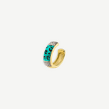 KABE SHOP INC gold ear cuff with turquoise leopard print enamel and sparkling zirconia stones, no piercing required.