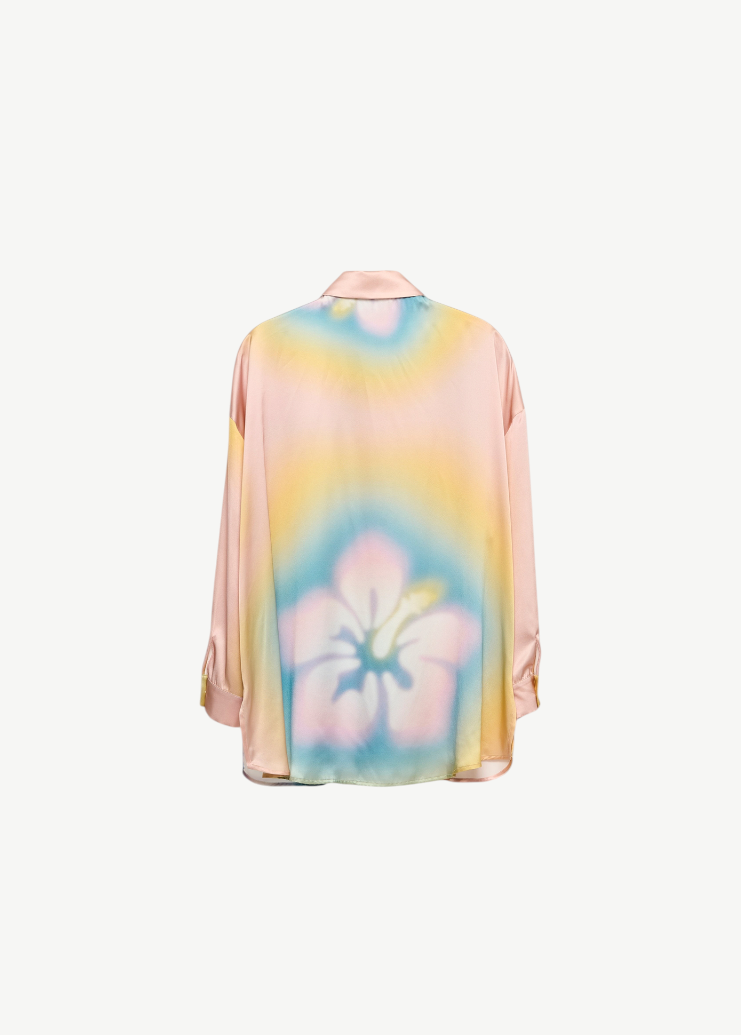 KABE SHOP INC Hibiscus Top in luxurious silk featuring a pastel tie-dye floral print and a relaxed silhouette.