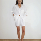 KABE SHOP INC 03 Set featuring an oversized white stone-washed French linen shirt and matching loose boxer shorts.
